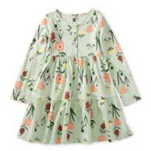 Tea Collection Floral Print Henley Twirly Dress Green Multi Size 8